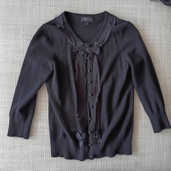 Aqua Cashmere 100% Cashmere Black Cardigan Sweater – Bow Detail | Size M - Picture 1 of 4